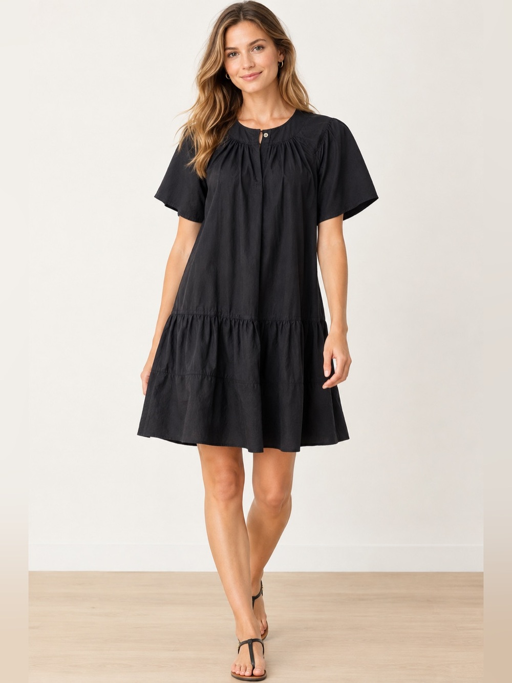 J.Crew Black Tiered Mini Dress Size XS Short Sleeve Flowy